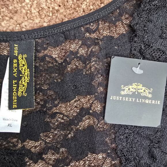 Just Sexy Lingerie XL Black Lace Nightgown Top Flutter Cap Sleeves New - Picture 3 of 9